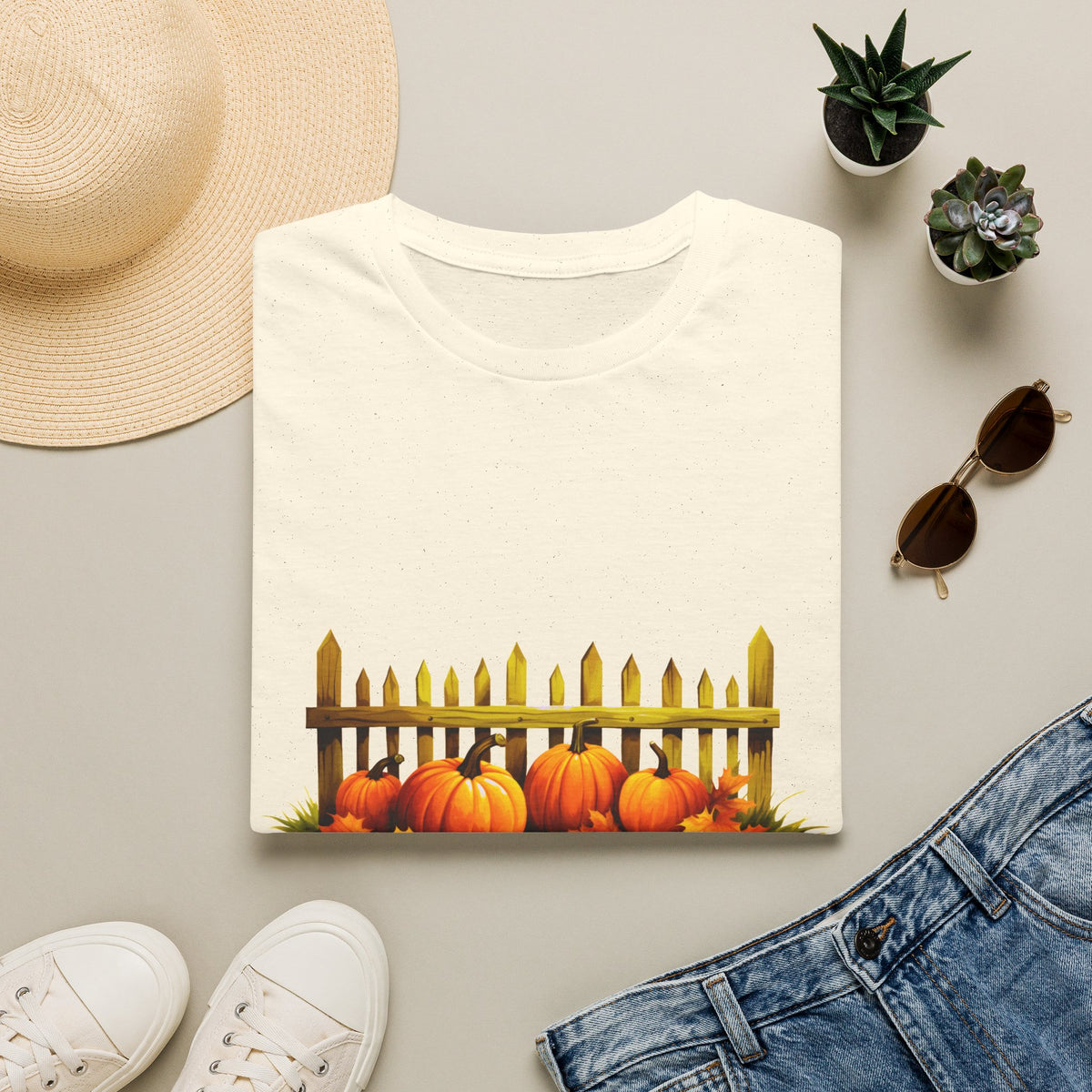 Fall Pumpkins by Fence